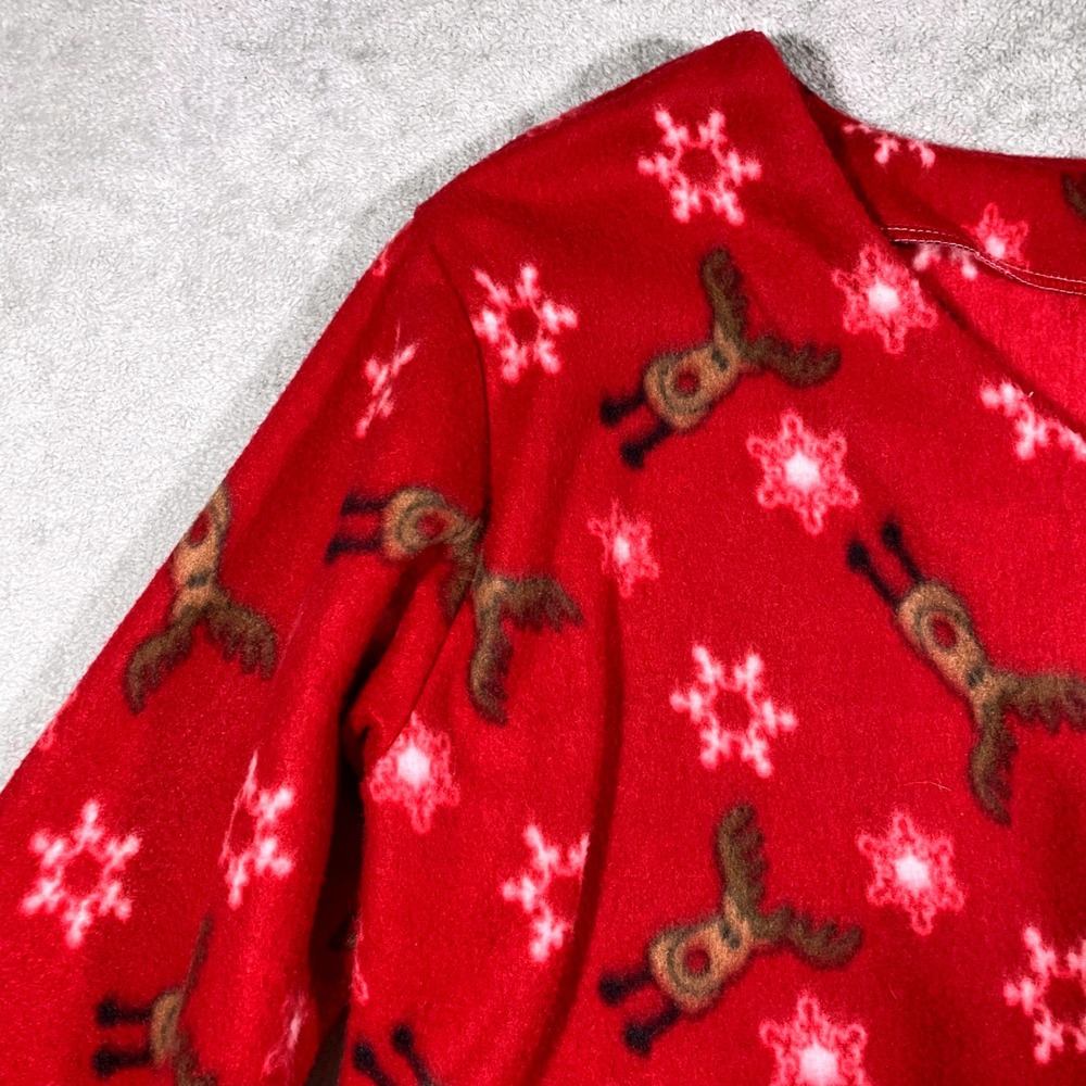 Handmade Reindeer Snowflake Fleece Top Women XL Red Holiday V-Neck Pullover - Picture 3 of 13